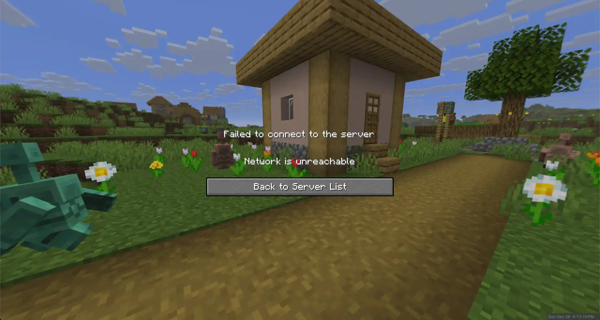 Failed to connect to the server screen with error message "Network is Unreachable"